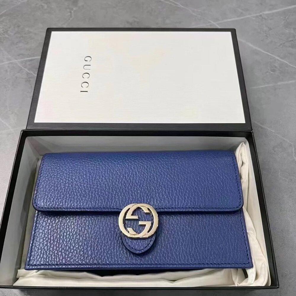 NIB Gucci Interlocking GG Wallet On Chain (18 Card Slot) Blue - Picture 2 of 4